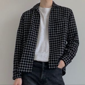 Ami Paris Camp Collar Men’s Flannel Shirt, Size XS, Black/White